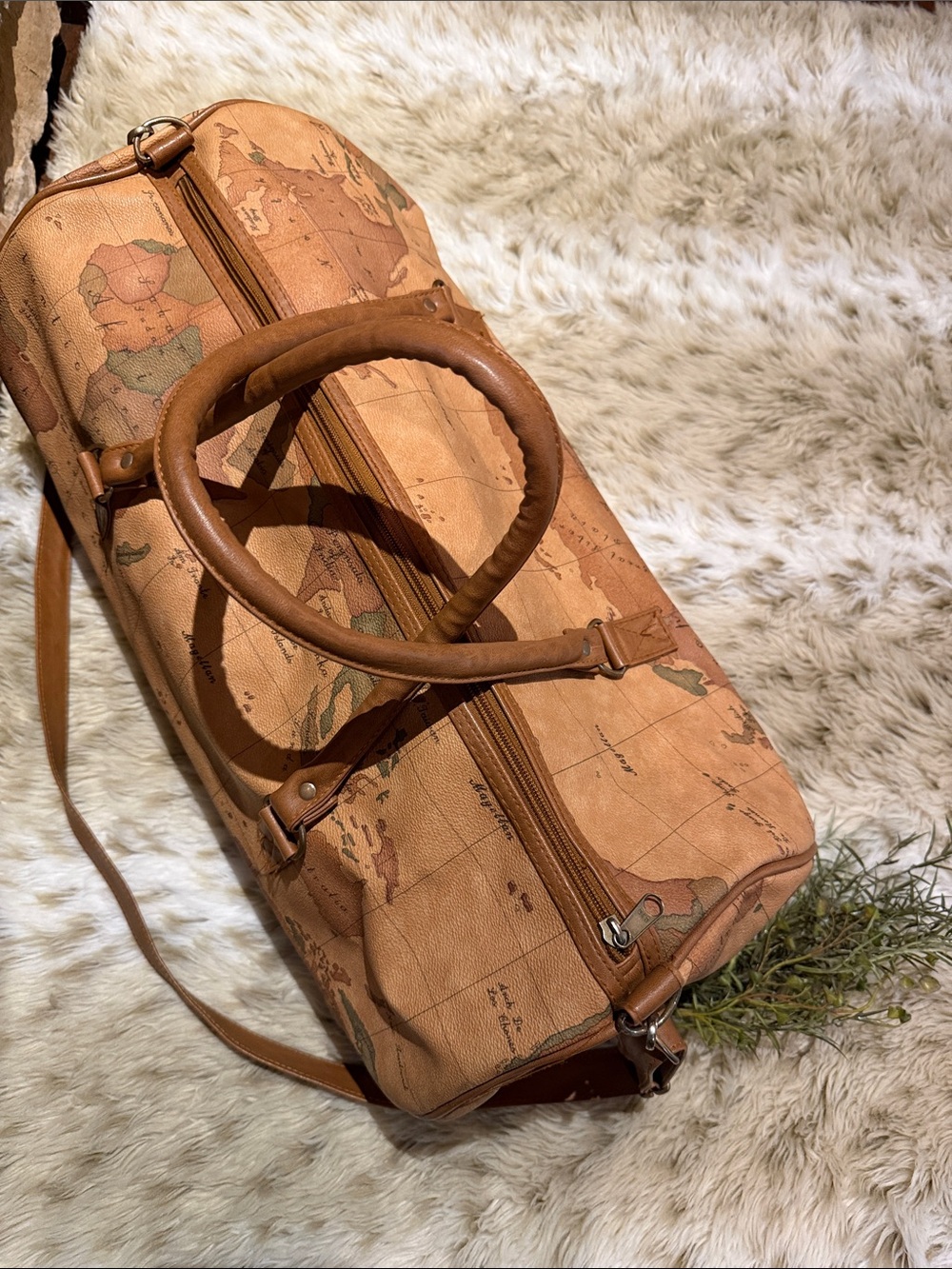 Vintage Map Print Duffel Bag - Tan - Picture 3 of 4